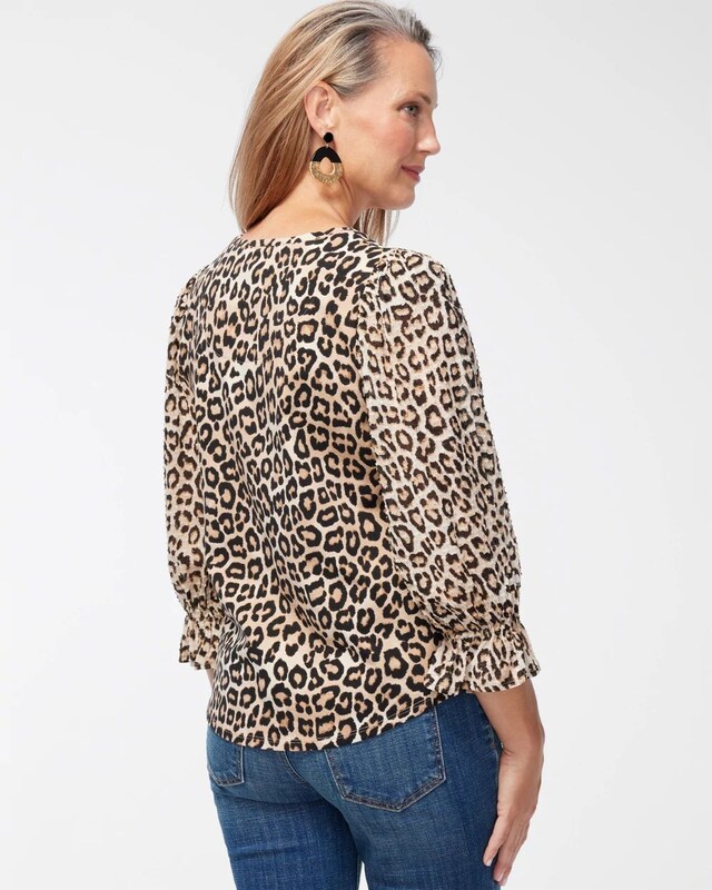 Cheetah Print Chiffon Sleeve Top - image 3